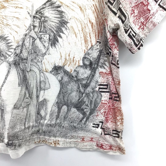 VINTAGE Single Stitch 80s All Over Native American Print Cropped Top - Picture 6 of 13
